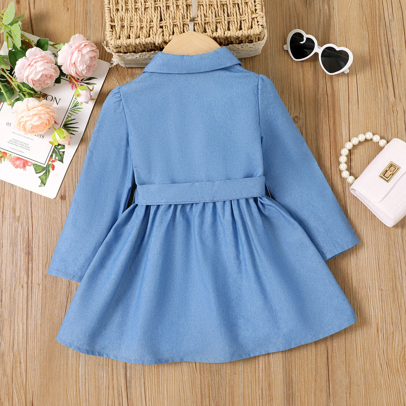 Toddler Girl Belted Denim Shirt Dress  DENIMBLUE image 2