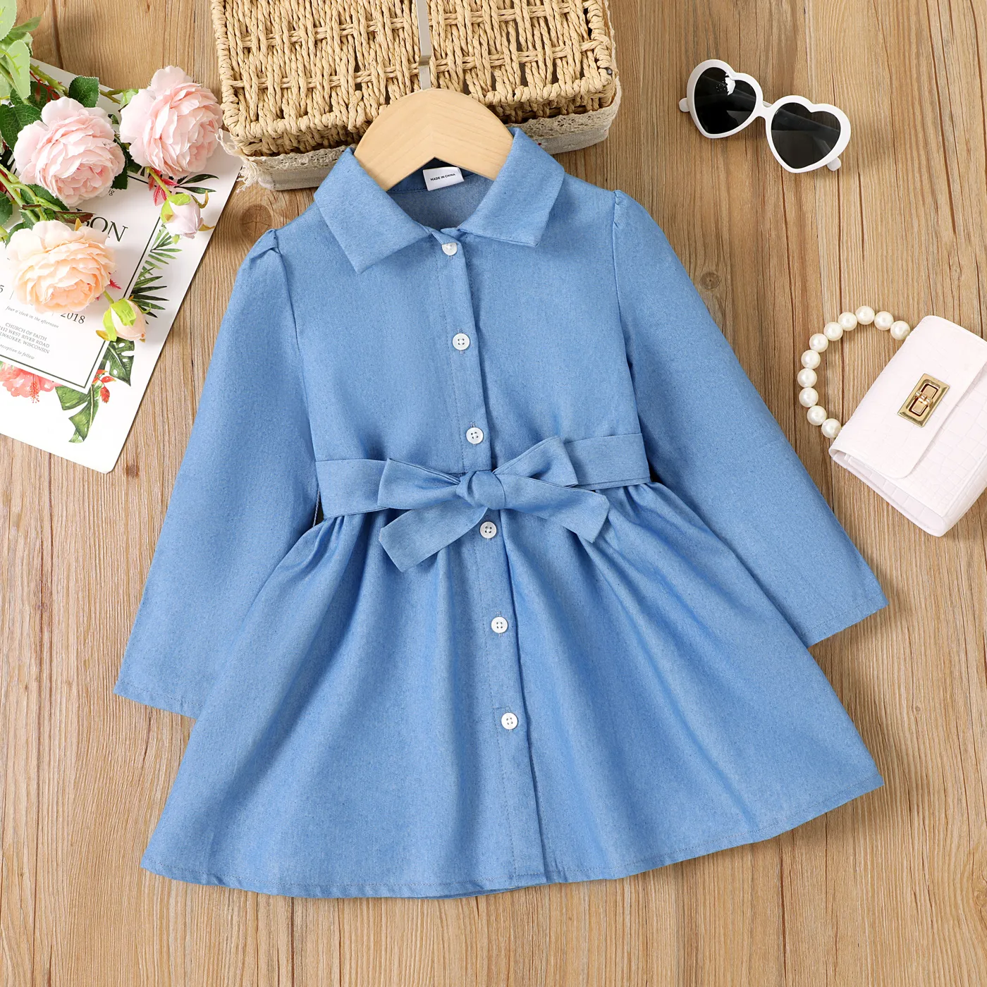 Toddler Girl Belted Denim Shirt Dress  DENIMBLUE big image 1