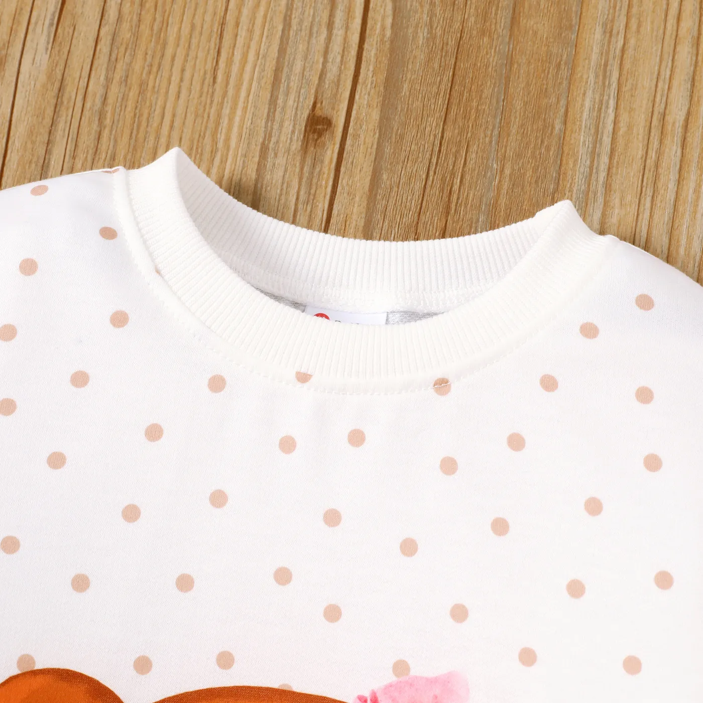 Toddler Girl Bear & Floral & Polka Dots Print Long-sleeve Pullover Sweatshirt   White image 3