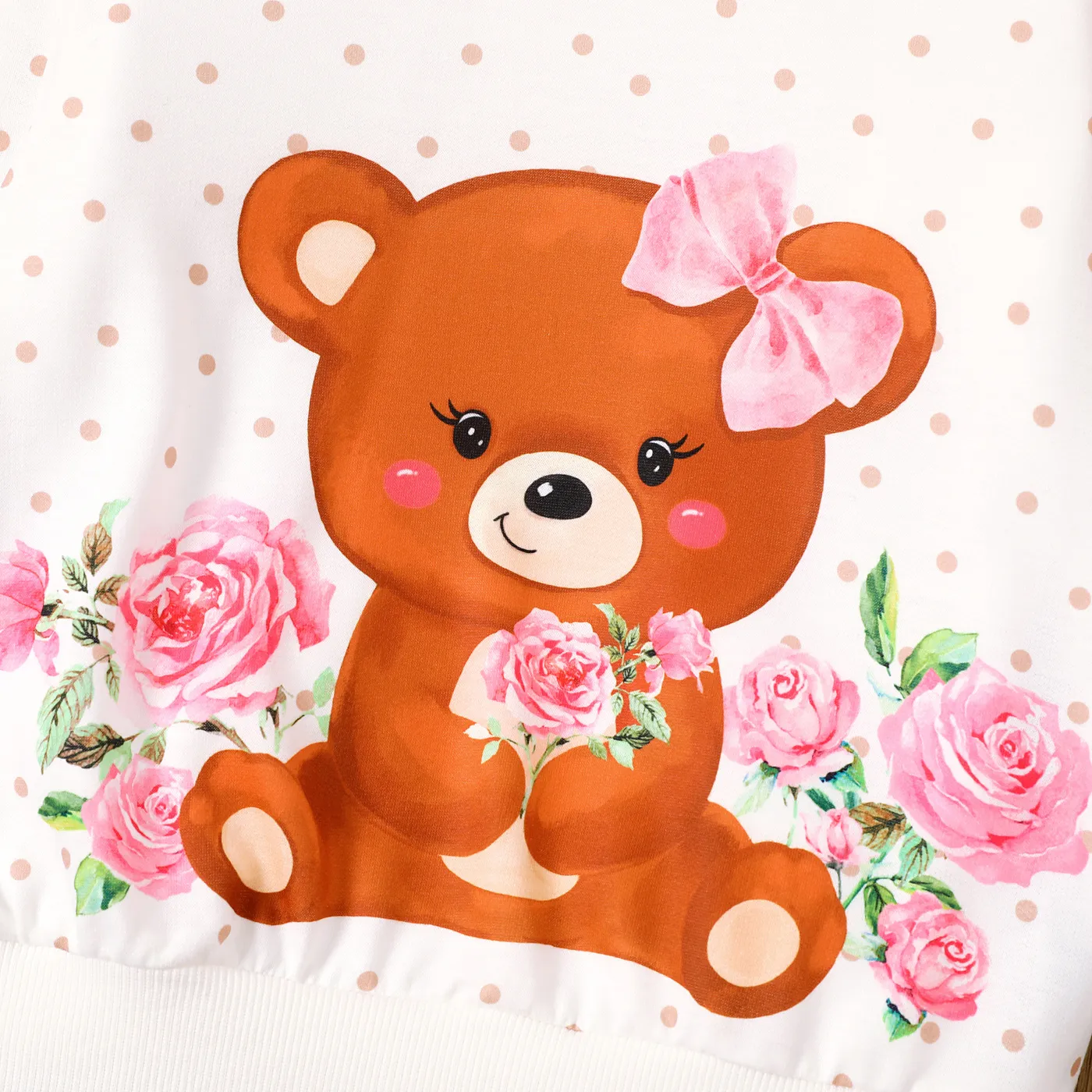Toddler Girl Bear & Floral & Polka Dots Print Long-sleeve Pullover Sweatshirt   White image 4