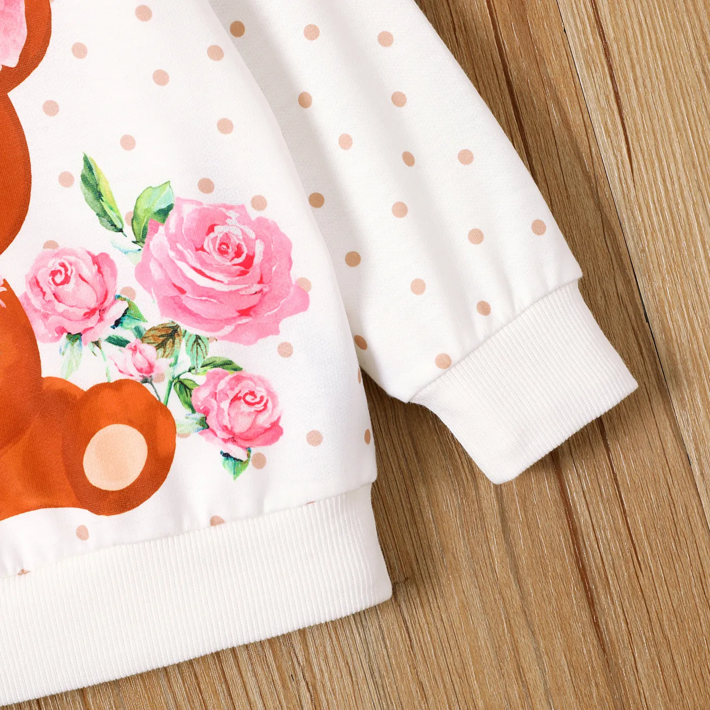 Toddler Girl Bear & Floral & Polka Dots Print Long-sleeve Pullover Sweatshirt   White image 5