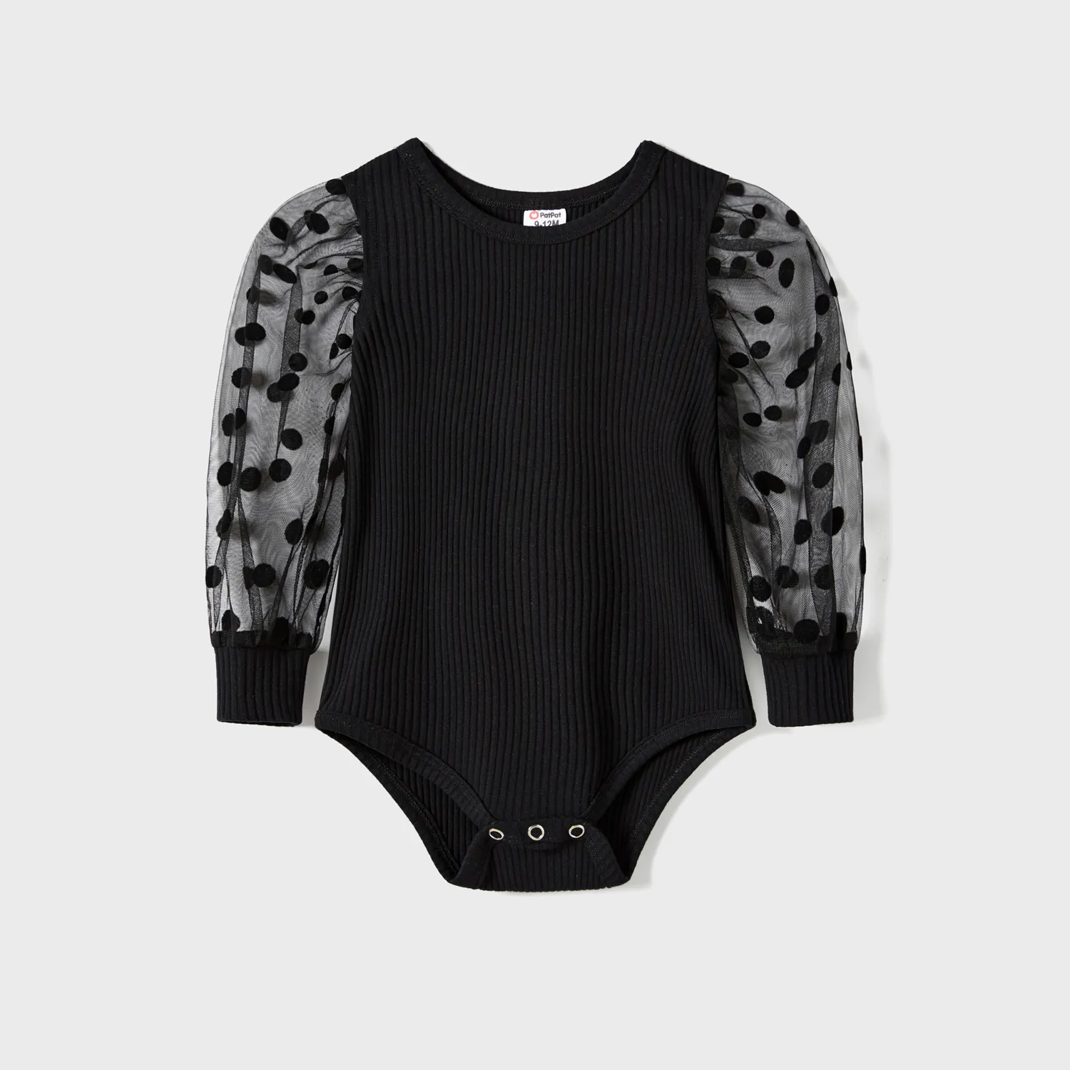  Family Matching black  dot dresses and Long-sleeve Colorblock Tops Sets Black image 3