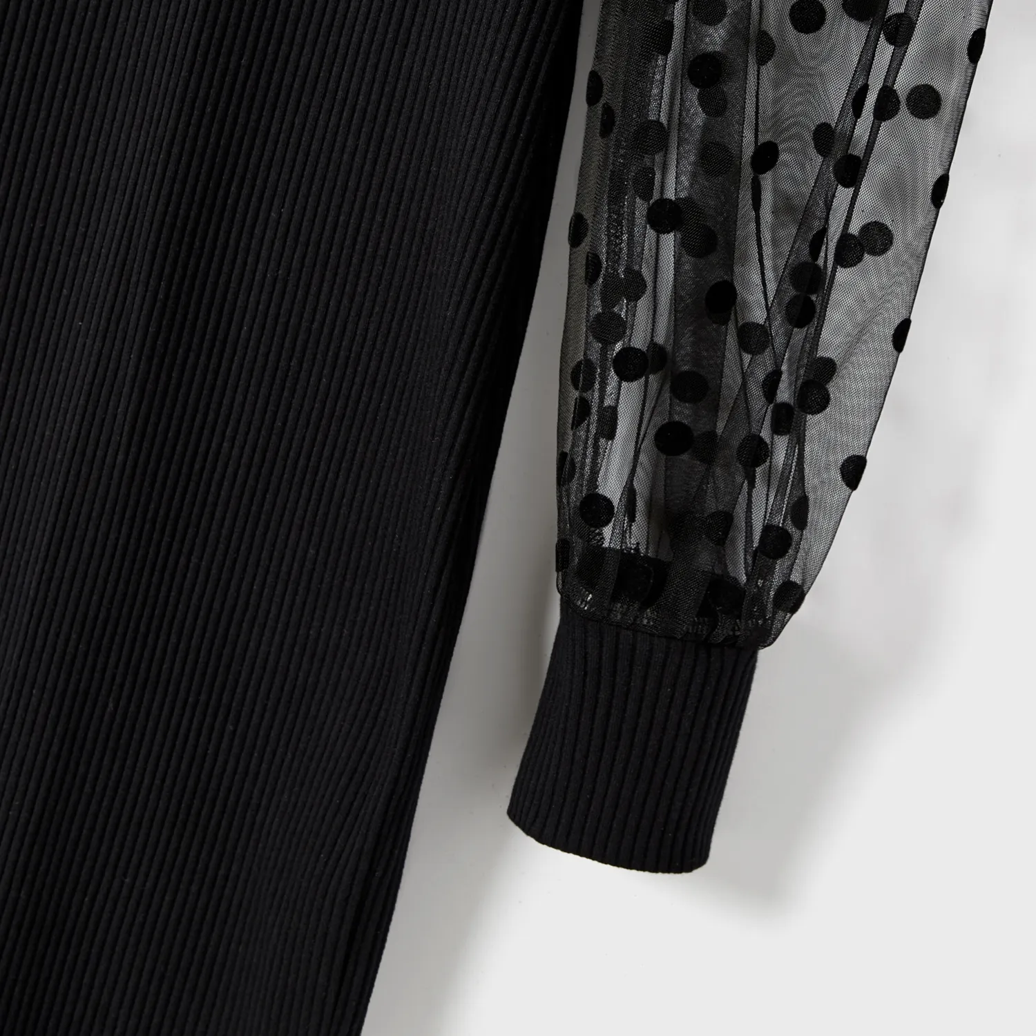  Family Matching black  dot dresses and Long-sleeve Colorblock Tops Sets Black image 5