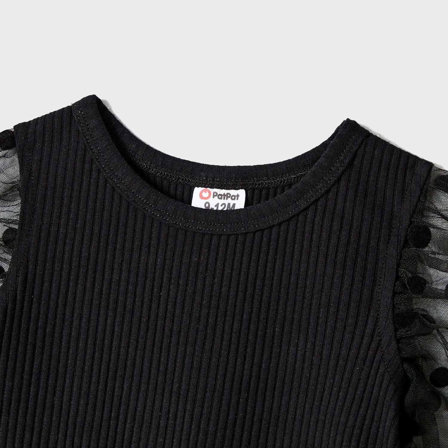  Family Matching black  dot dresses and Long-sleeve Colorblock Tops Sets Black image 4