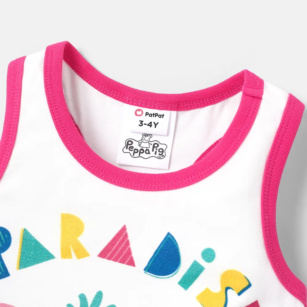 Peppa Pig Toddler Girl 2pcs Character Print Cotton Tank Top and Plant Print Shorts Set big image 3