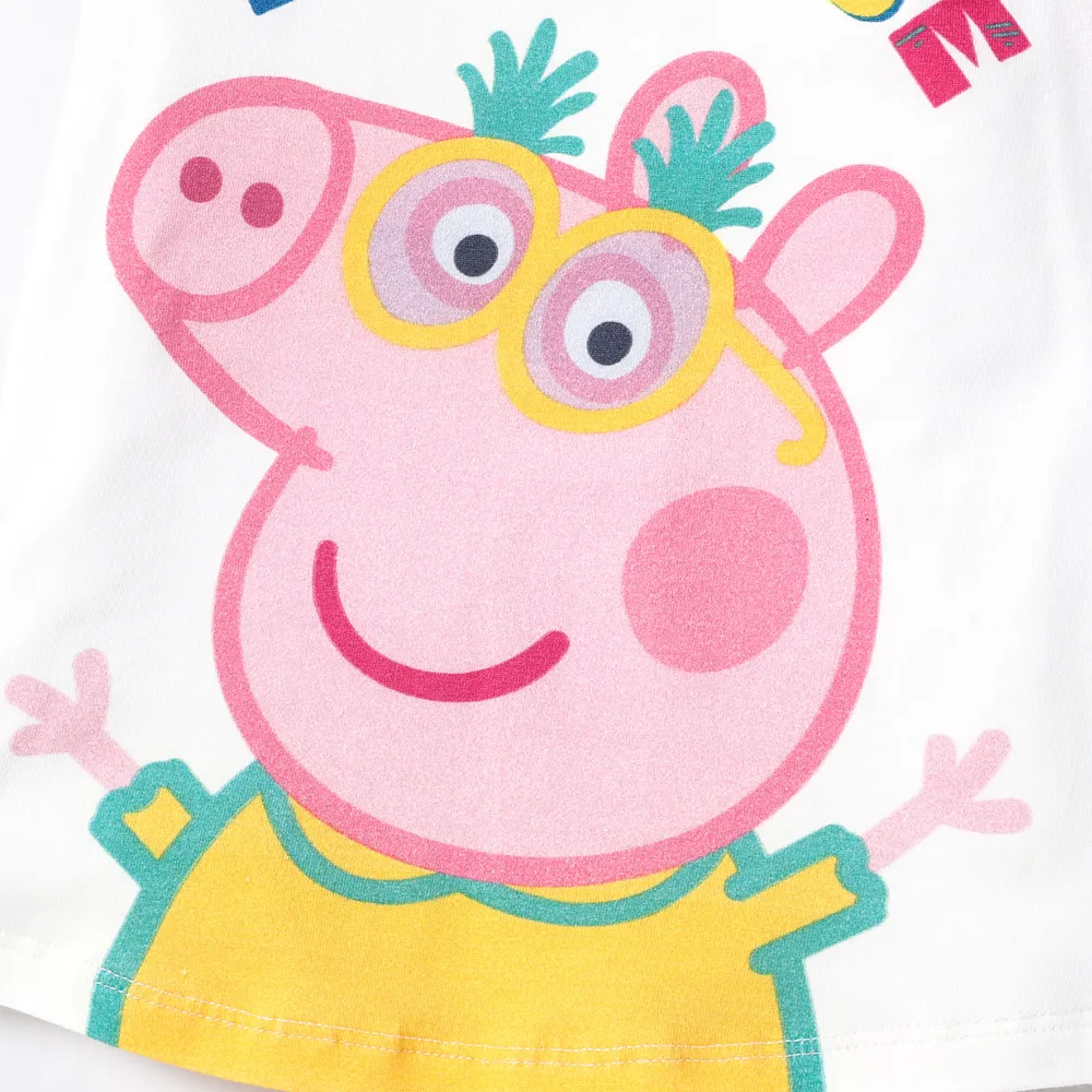 Peppa Pig Toddler Girl 2pcs Character Print Cotton Tank Top and Plant Print Shorts Set big image 2