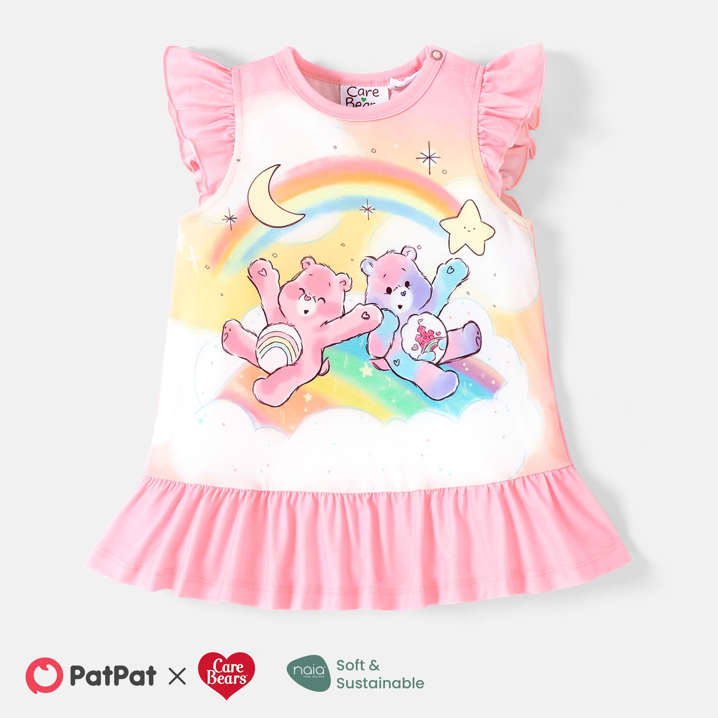 

Care Bears Baby Girl Naia™ Character and Rainbow Print Ruffled Dress