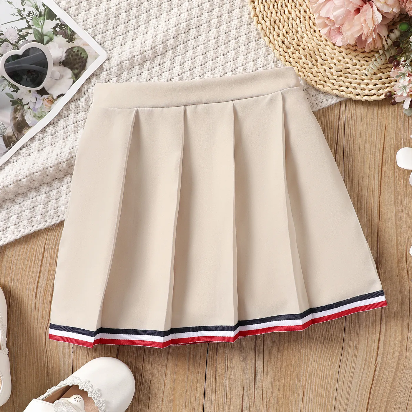 Toddler Girl Stripe Detail Pleated Skirt