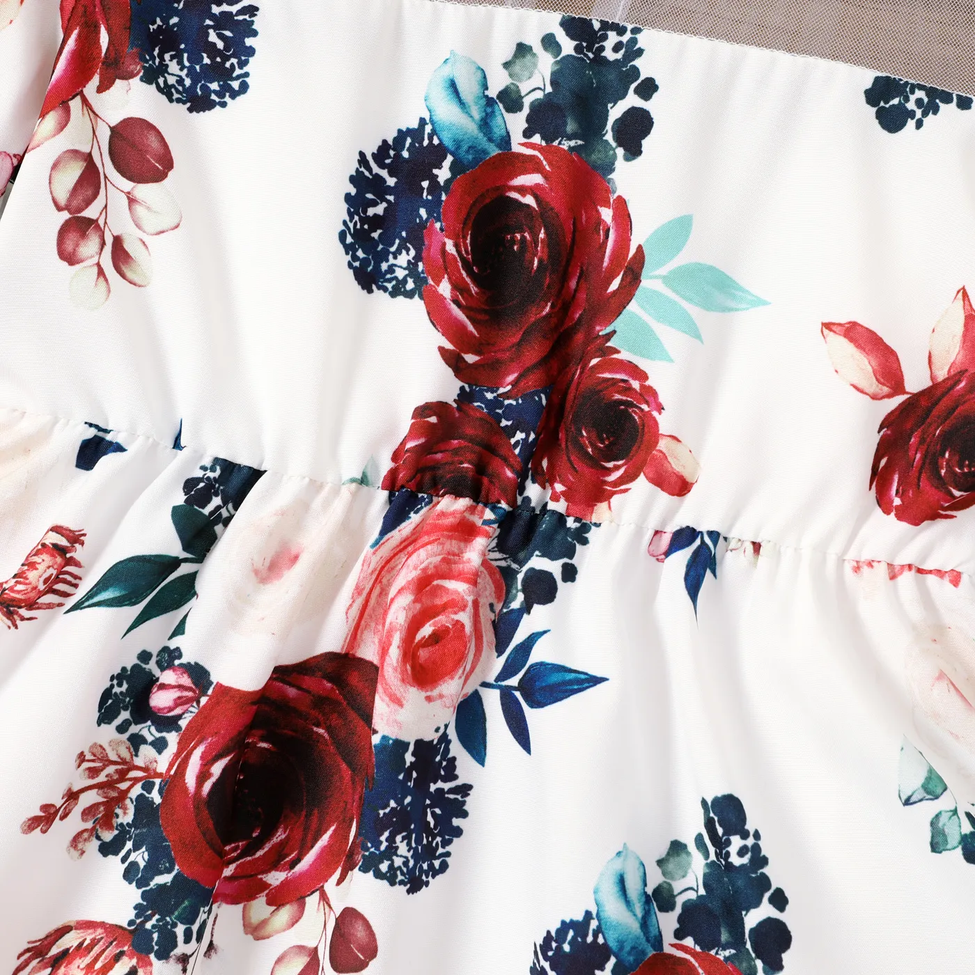 Toddler Girl Sweet Fabric Stitching and Big Flower Pattern Dress  White image 4