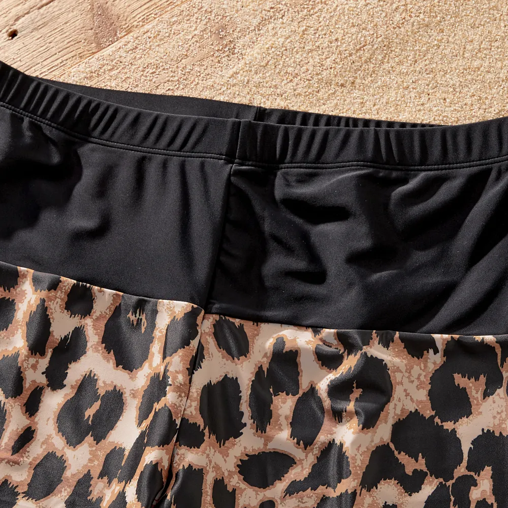 Family Matching Leopard Panel Cut Out Waist One-Shoulder One Piece Swimsuit or Swim Trunks Shorts big image 13