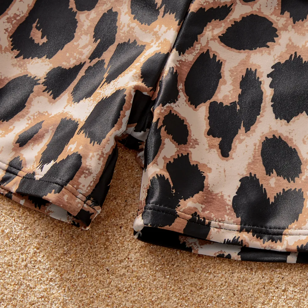 Family Matching Leopard Panel Cut Out Waist One-Shoulder One Piece Swimsuit or Swim Trunks Shorts big image 5