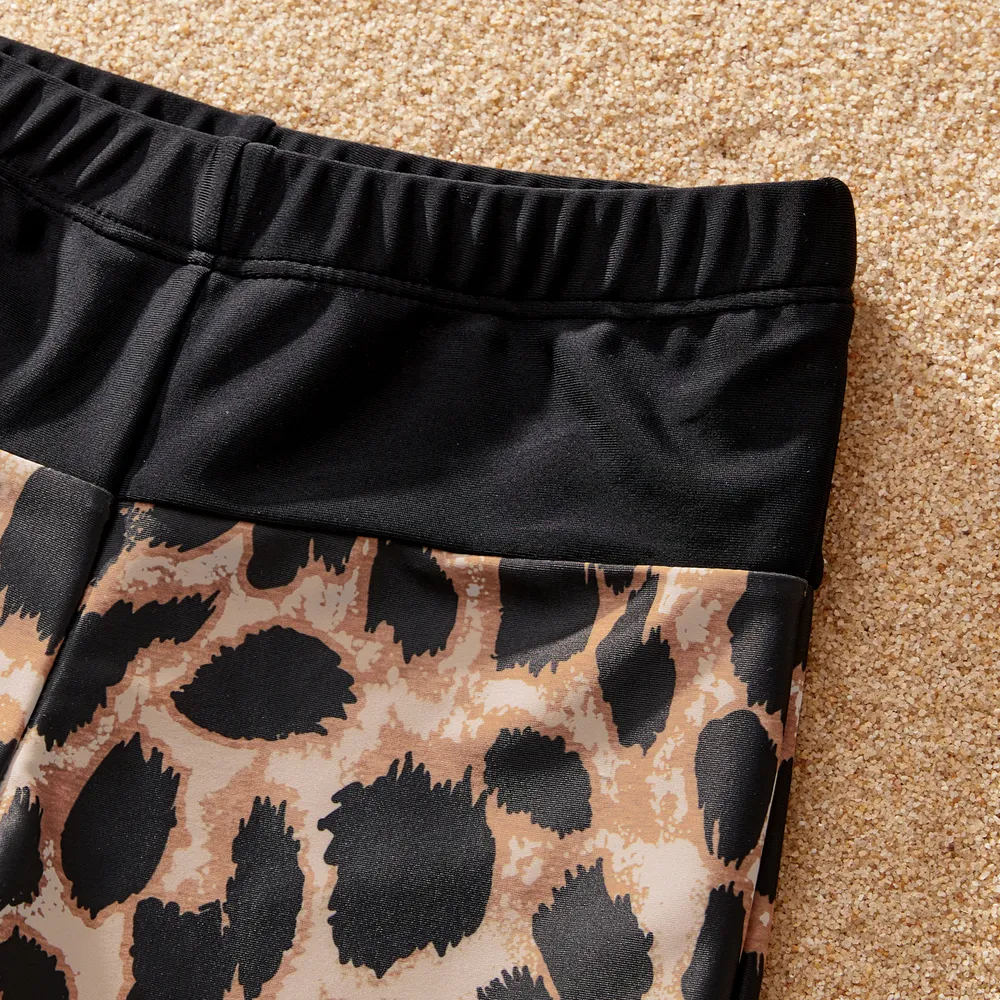 Family Matching Leopard Panel Cut Out Waist One-Shoulder One Piece Swimsuit or Swim Trunks Shorts big image 4