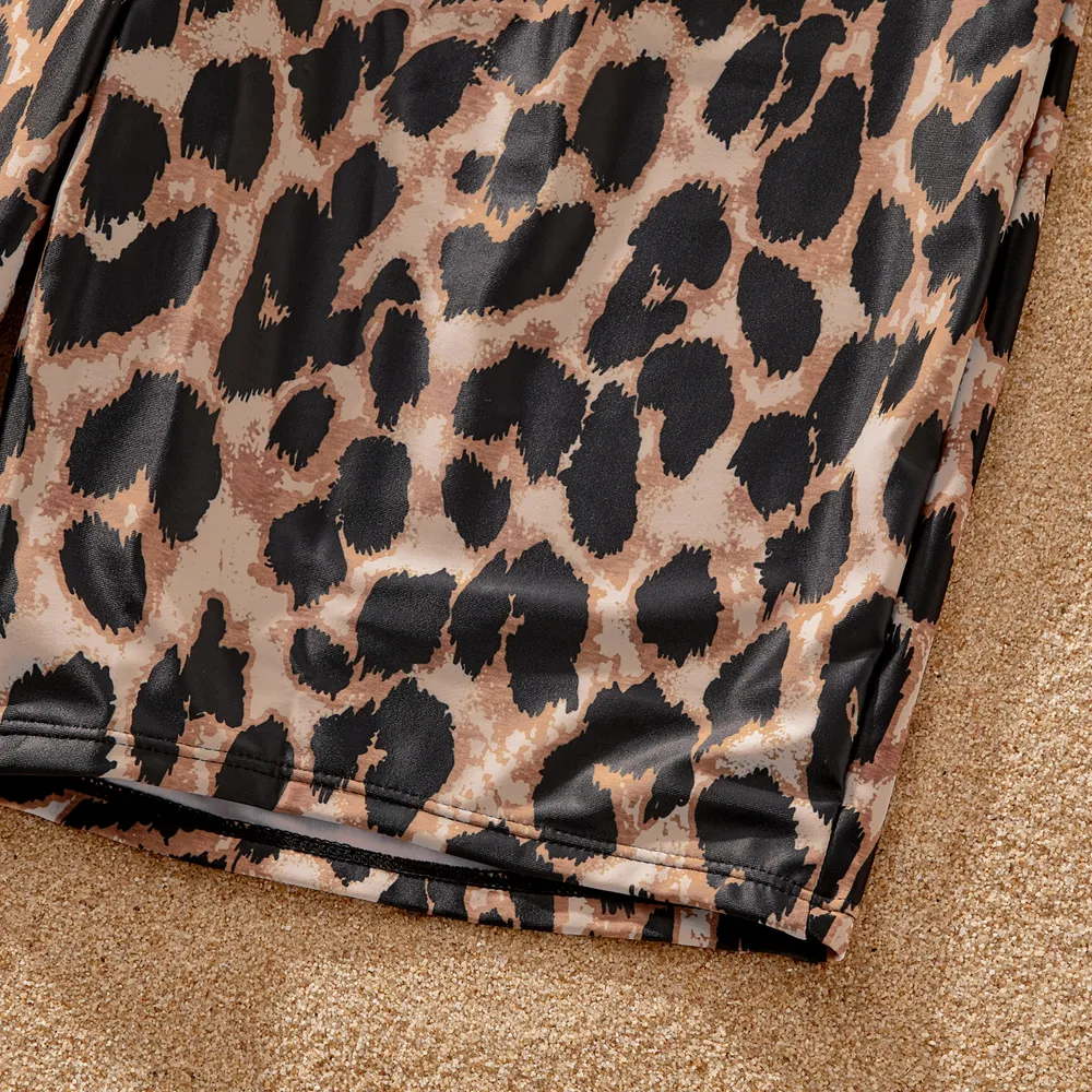 Family Matching Leopard Panel Cut Out Waist One-Shoulder One Piece Swimsuit or Swim Trunks Shorts big image 12