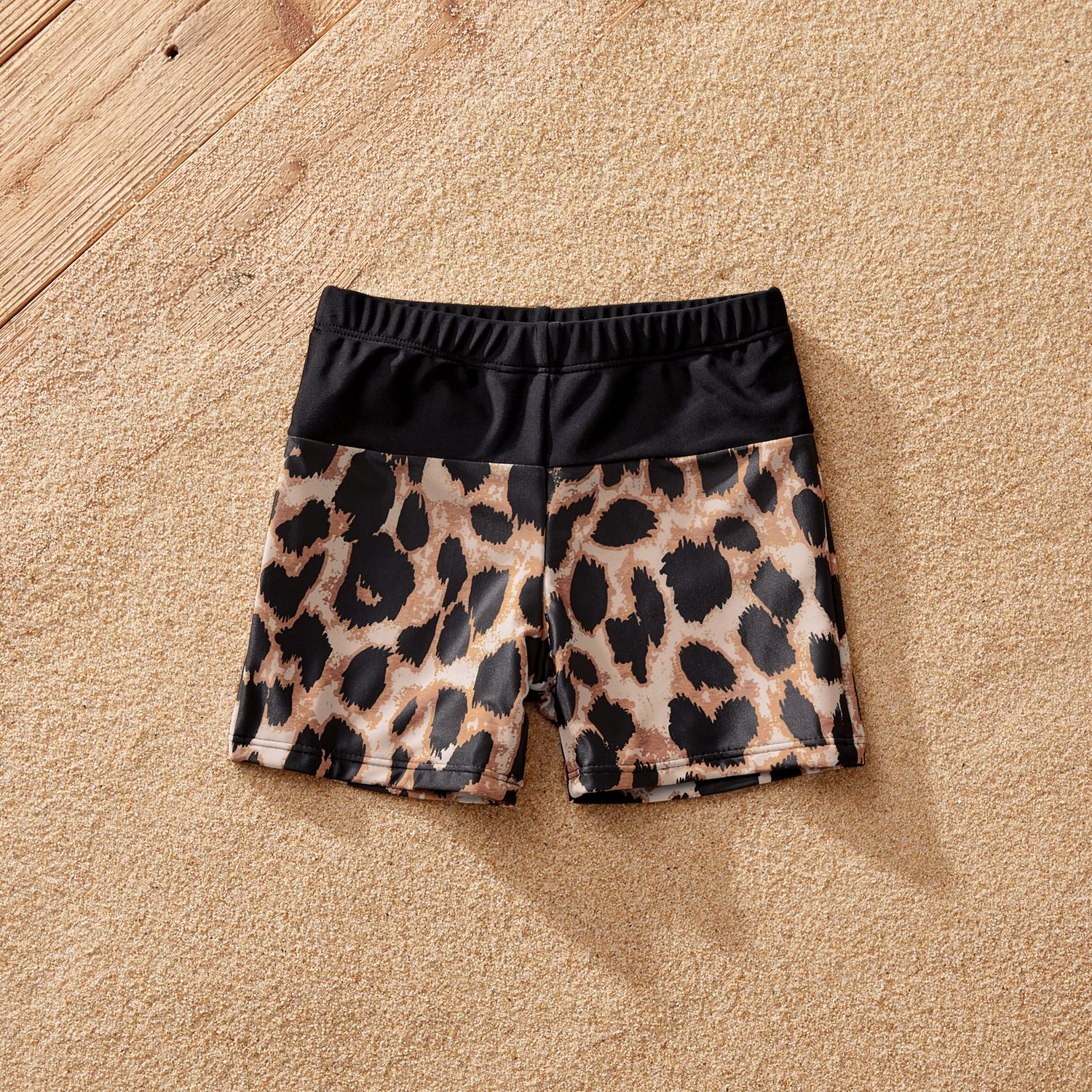 Family Matching Leopard Panel Cut Out Waist One-Shoulder One Piece Swimsuit Or Swim Trunks Shorts