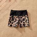 Family Matching Leopard Panel Cut Out Waist One-Shoulder One Piece Swimsuit or Swim Trunks Shorts  image 1