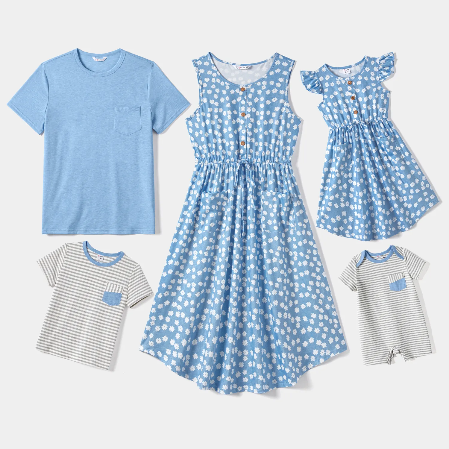 Look de família Margarida Sem mangas Conjuntos de roupa para a família Conjuntos Azul Céu image 2