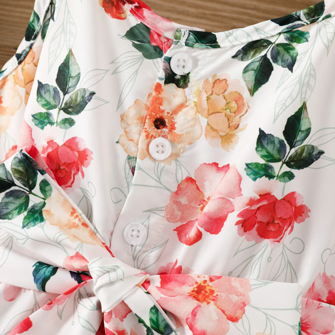 Toddler Girl Allover Floral Print Belted Cami Romper  White image 3