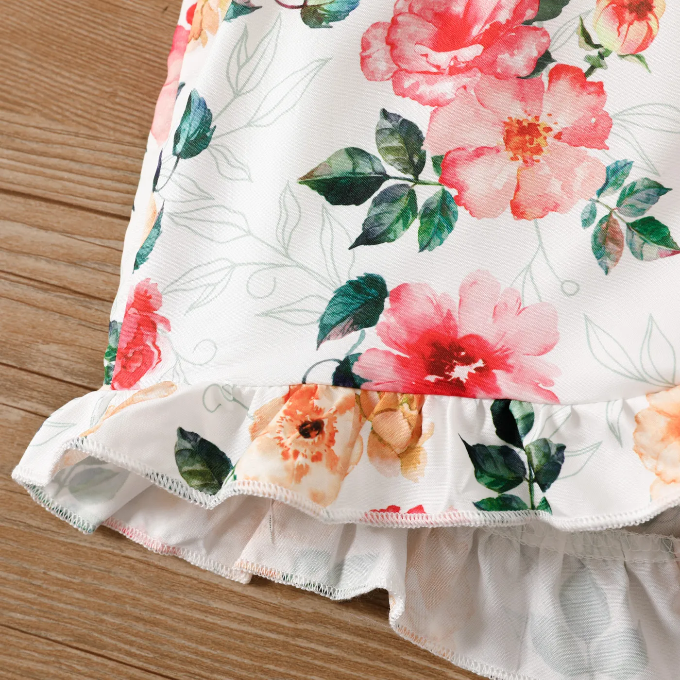 Toddler Girl Allover Floral Print Belted Cami Romper  White image 5