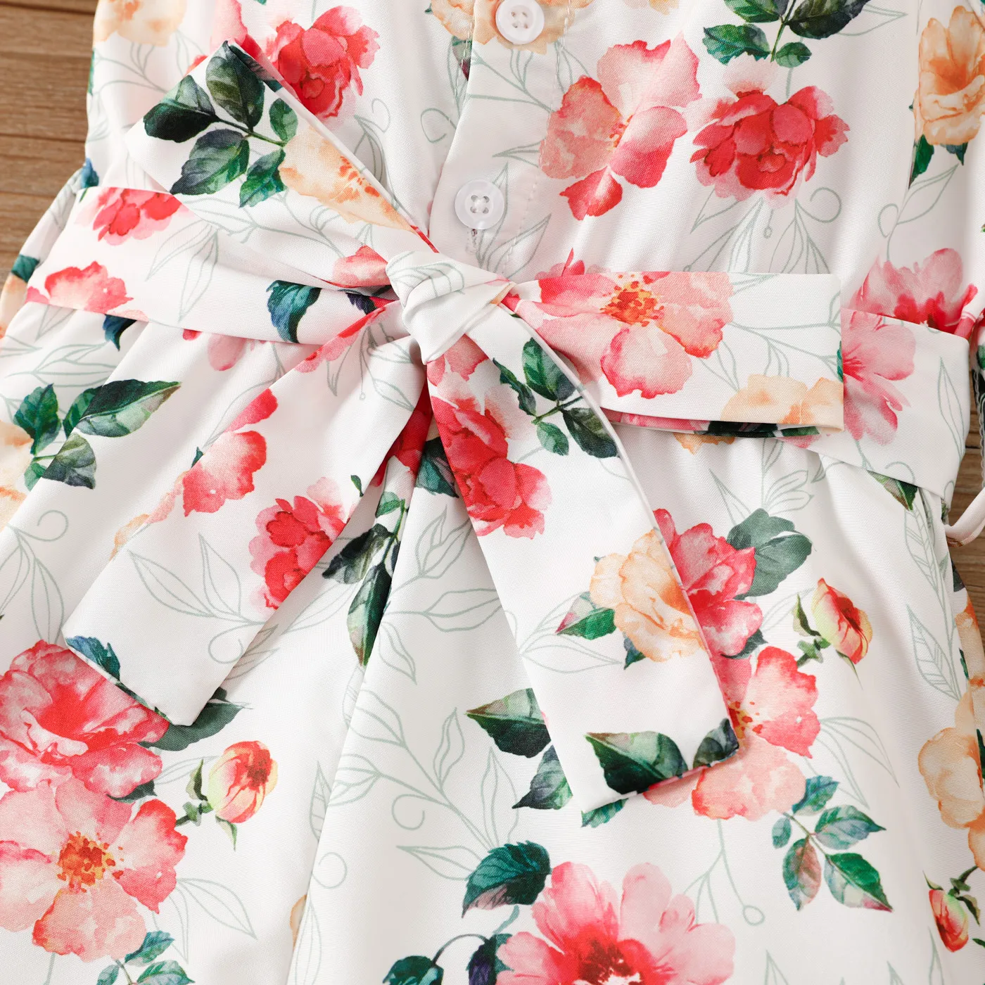 Toddler Girl Allover Floral Print Belted Cami Romper  White image 4