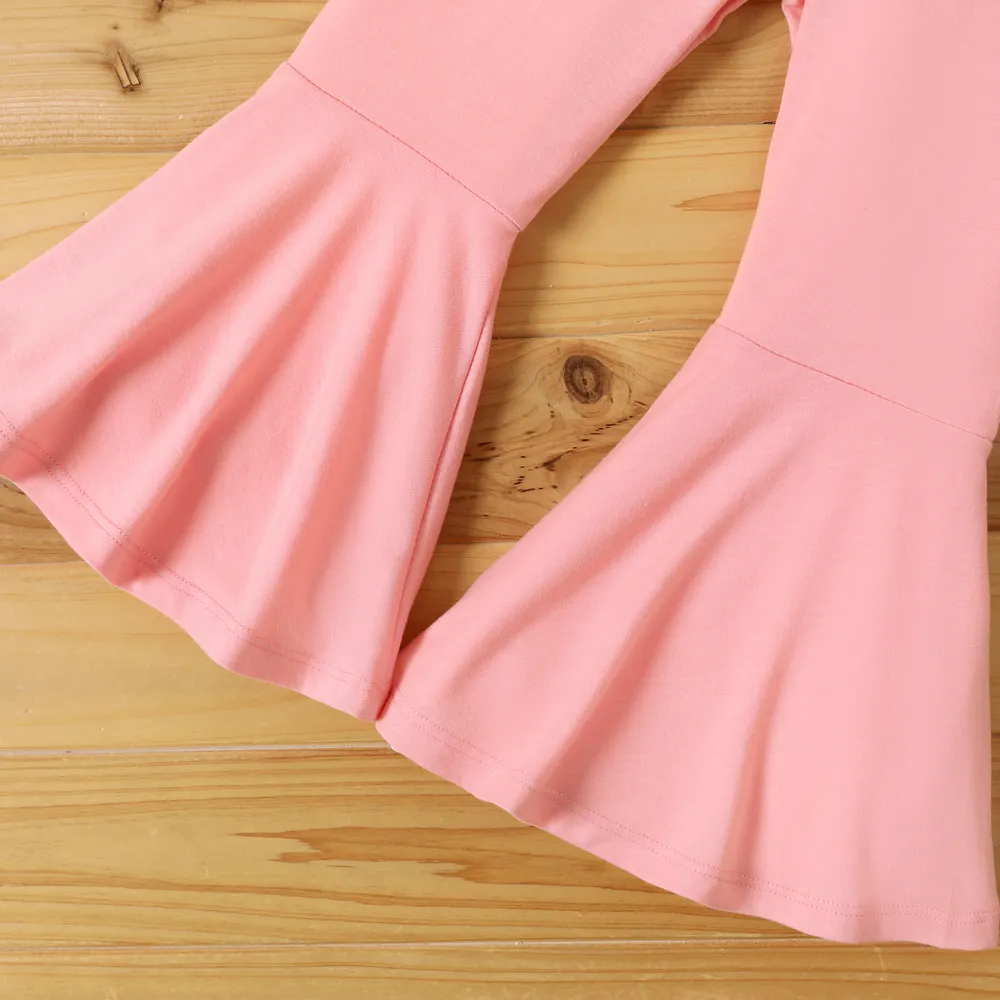 2pcs Toddler Girl Pink Long-sleeve One-Shoulder Top and Flared Pants Set   big image 5