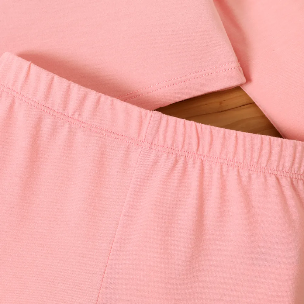 2pcs Toddler Girl Pink Long-sleeve One-Shoulder Top and Flared Pants Set   big image 4