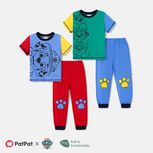 PAW Patrol Toddler Boy 2pcs Cotton Character Print Colorblock Short-sleeve Tee and Pants Set