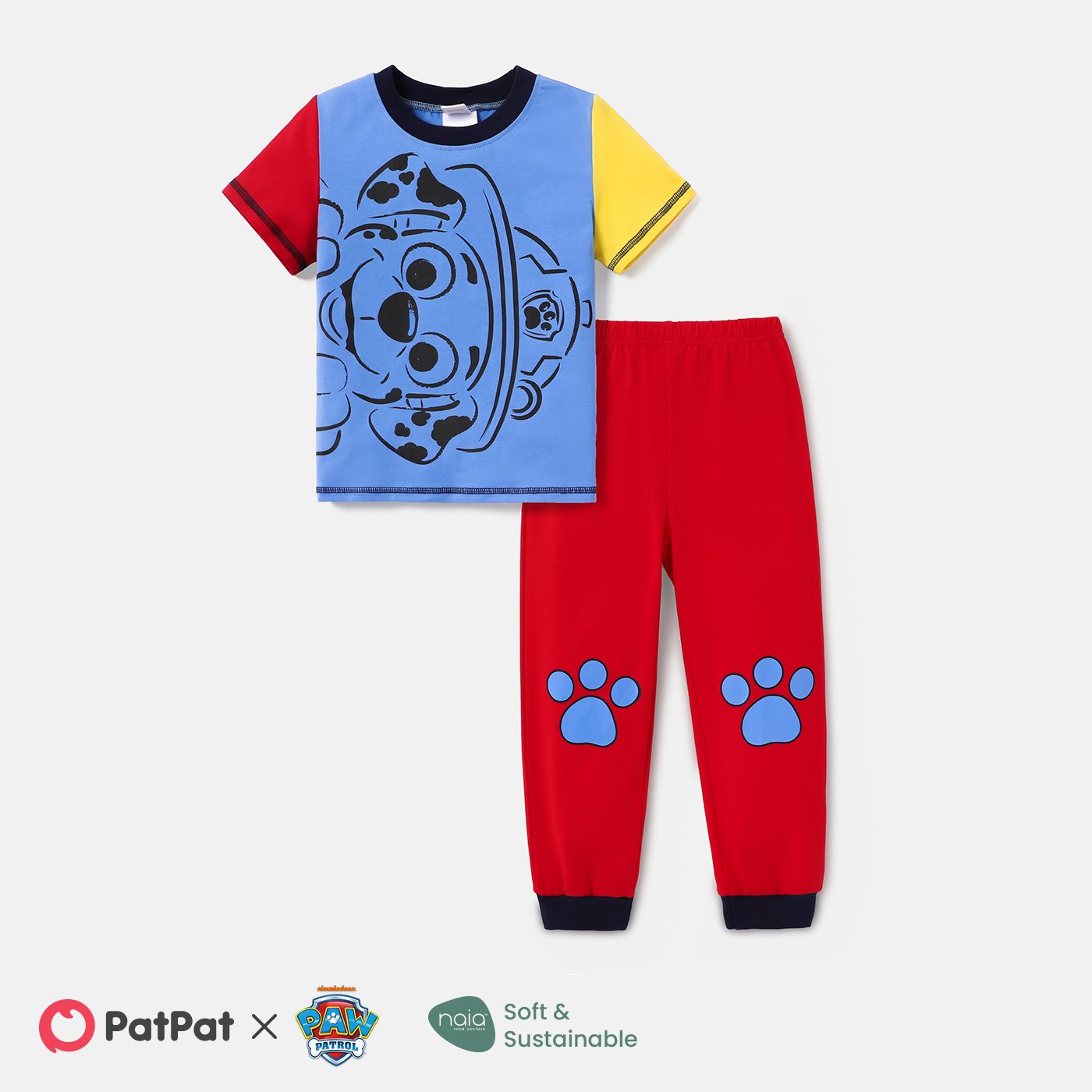 PAW Patrol Toddler Boy 2pcs Cotton Character Print Colorblock Short-sleeve Tee and Pants Set
