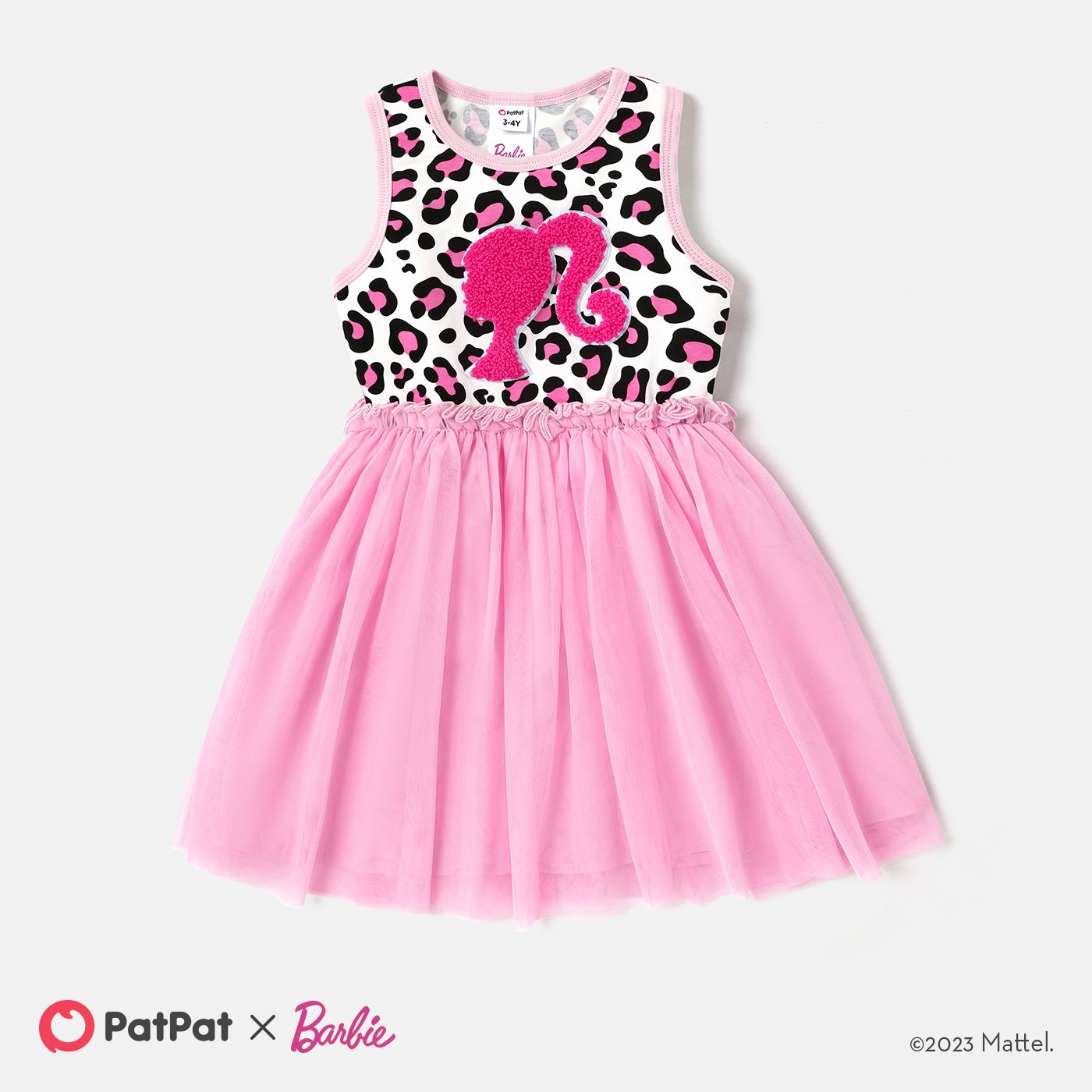 

Barbie Toddler Girl Character Embroidered Leopard Panel Mesh Overlay Tank Fairy Dress