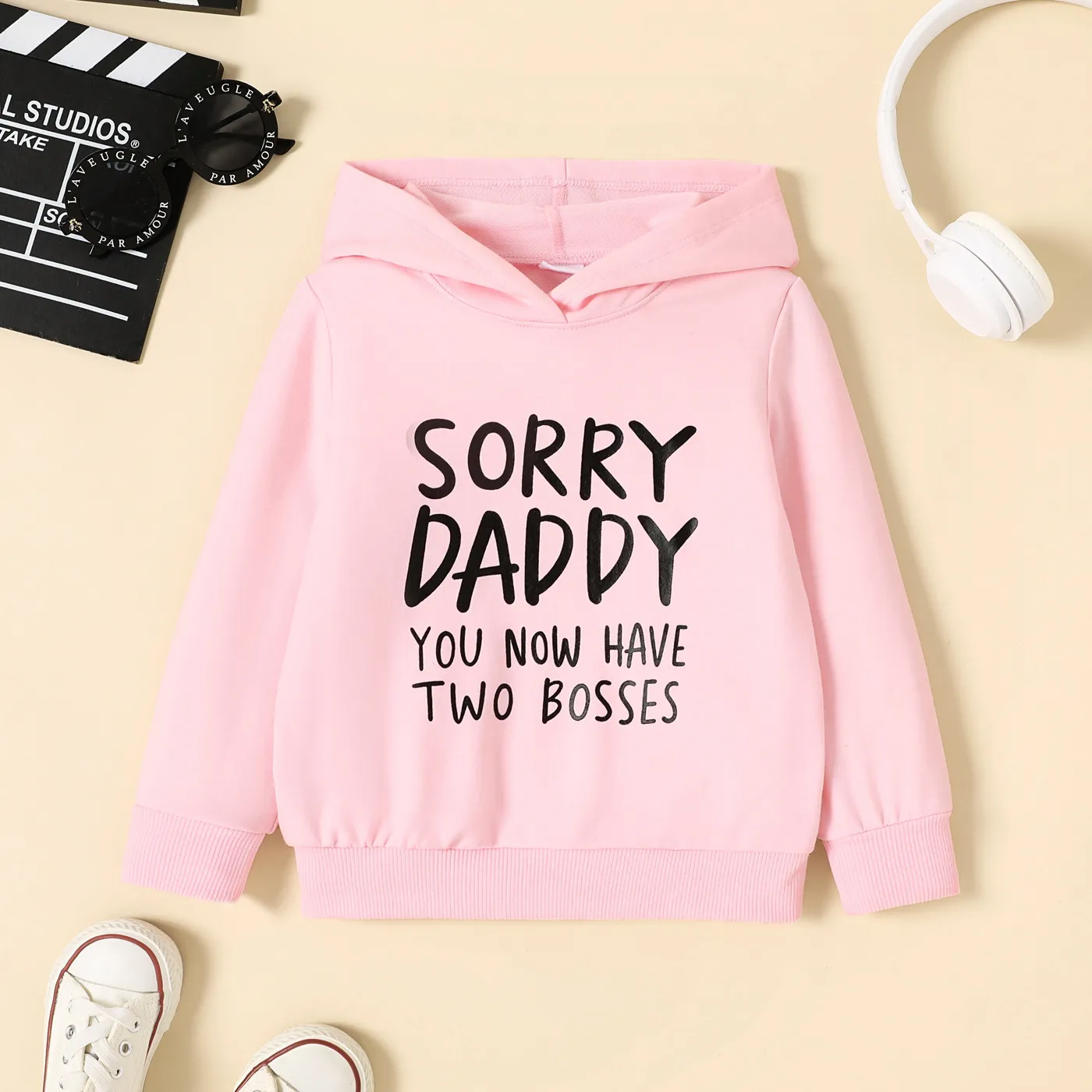 Toddler Boy/Girl Letters Print Long-sleeve Hooded Sweatshirt  Pink big image 1