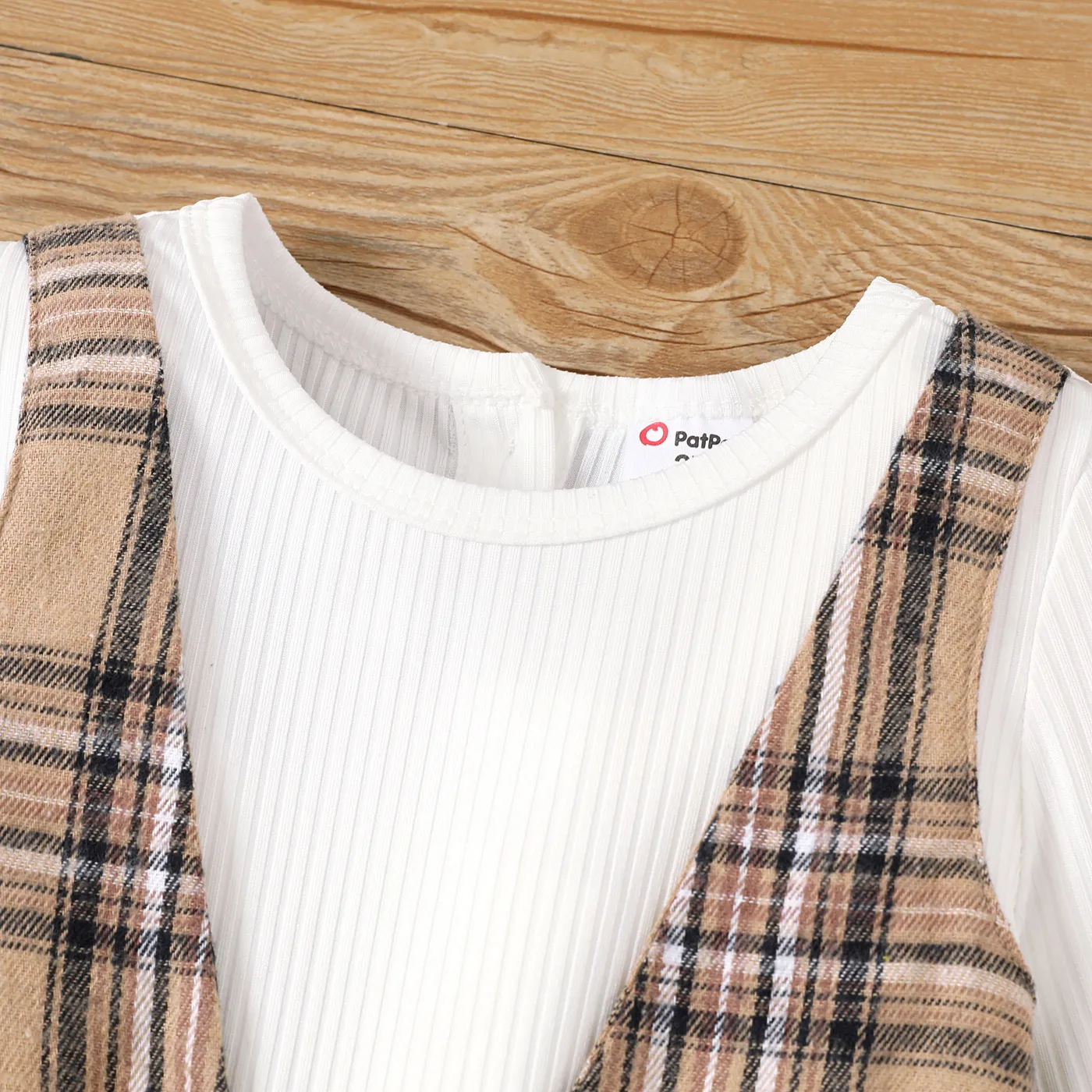 Toddler Girl Ribbed Plaid Bow Decor Long-sleeve Jumpsuit  image 3