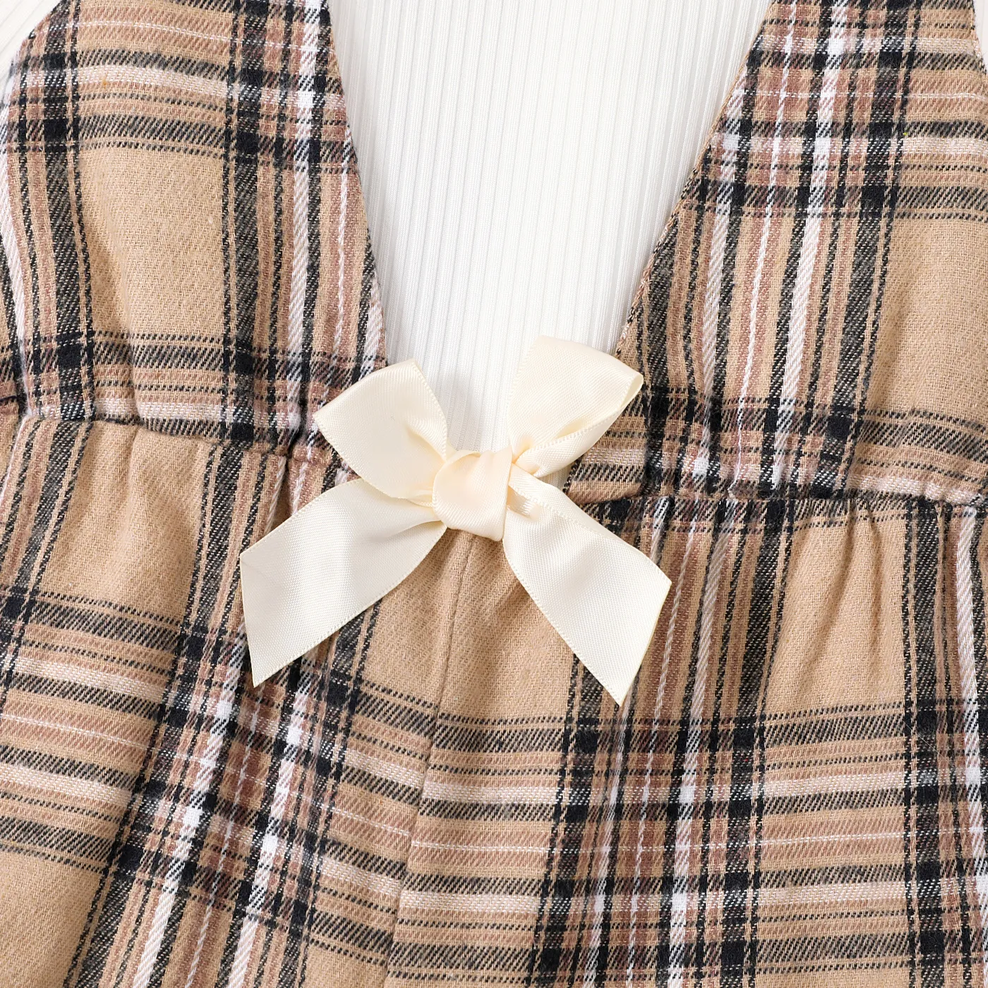 Toddler Girl Ribbed Plaid Bow Decor Long-sleeve Jumpsuit  image 4