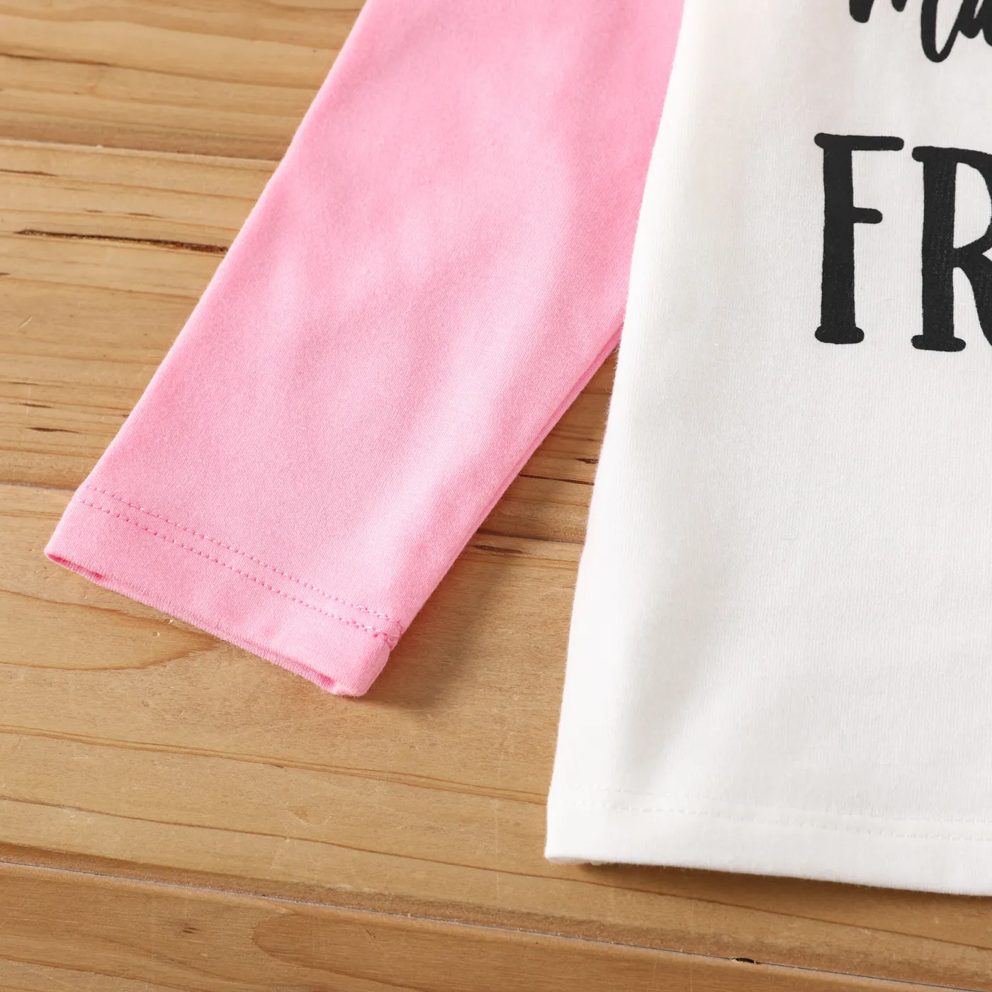Toddler Boy/Girl Letters Print Colorblock Long-sleeve Tee PinkyWhite image 6