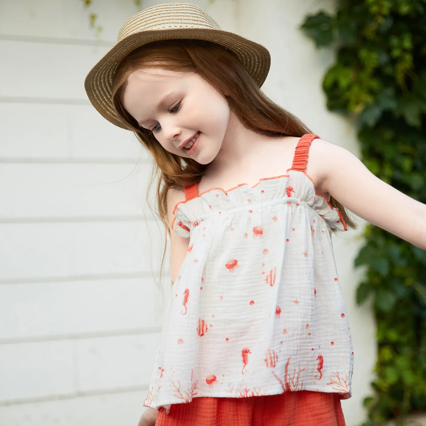 2pcs Toddler Girl 100% Cotton Ruffled Cami Top and Solid Shorts Set