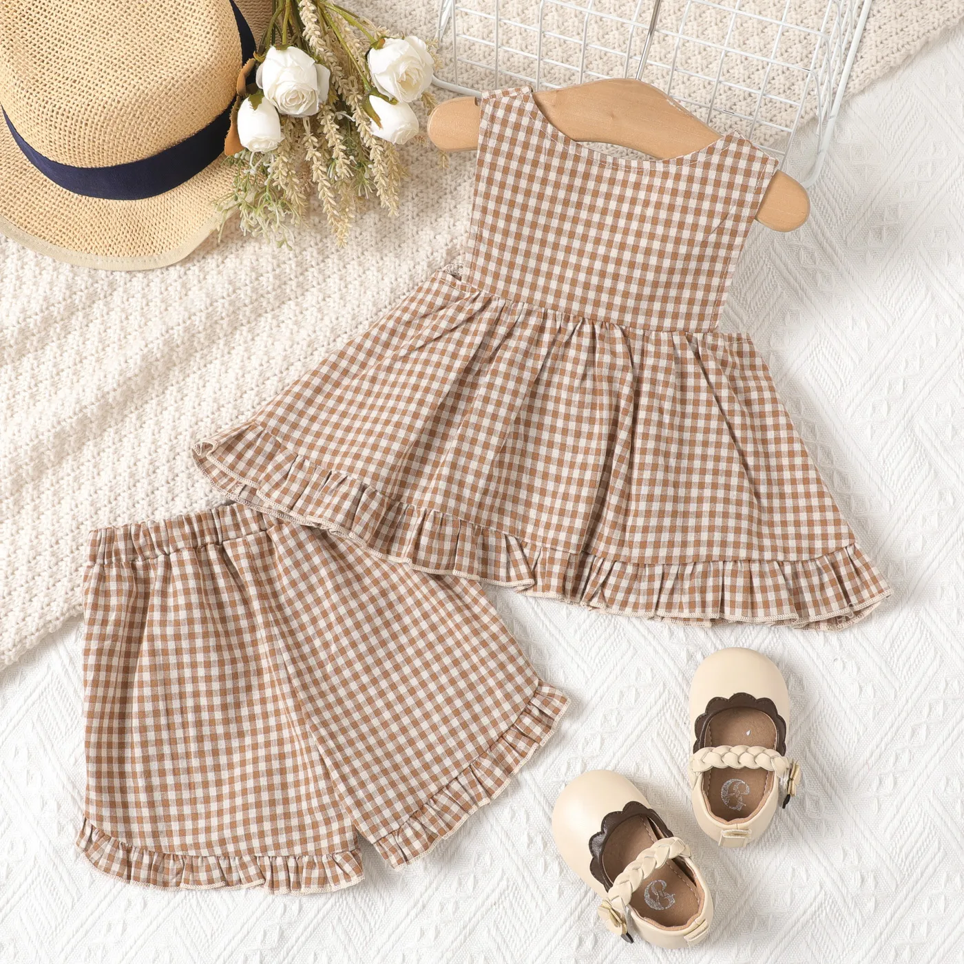 2 unidades Bebé Menina Bainha assimétrica Casual Sem mangas Conjunto para bebé  image 2