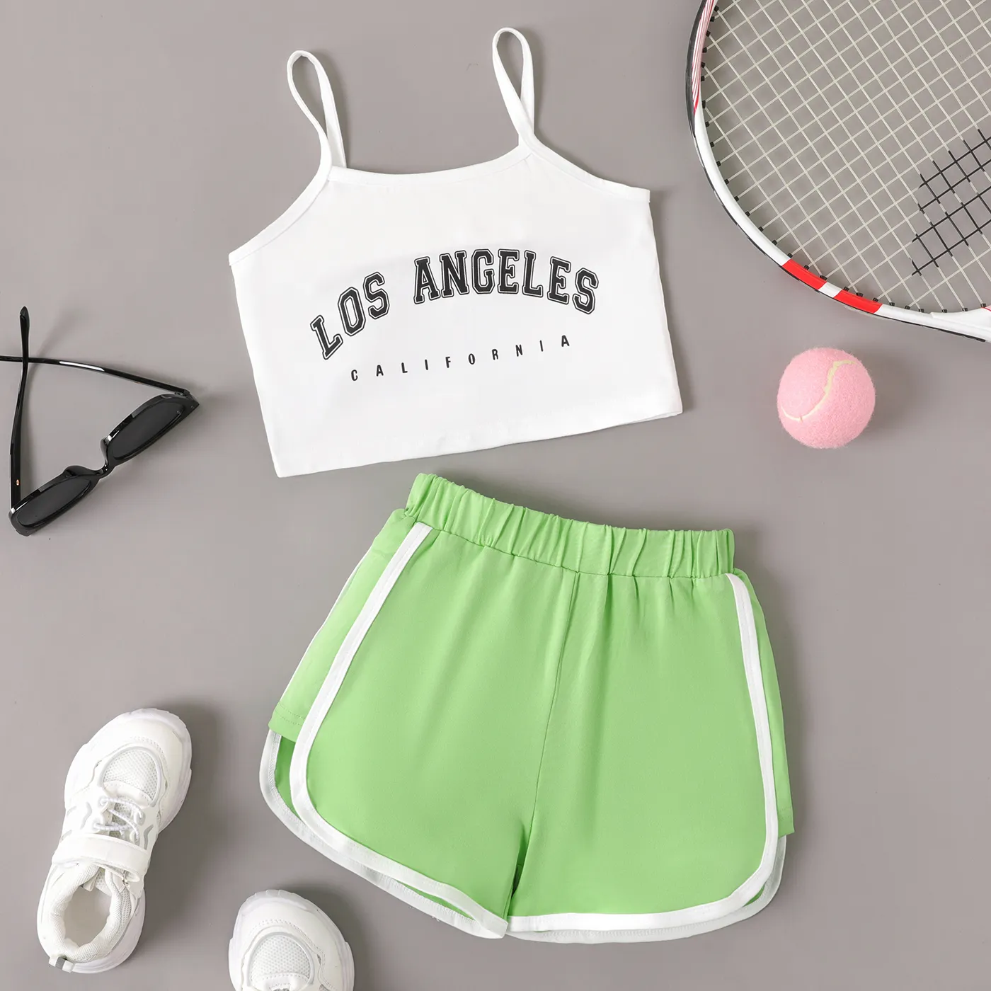 2pcs Kid Girl Letter Print Slip Top and Shorts Set  big image 1