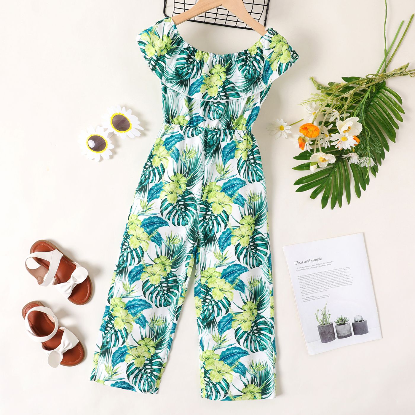 Kid Girl Allover Floral Print Ruffle Jumpsuit