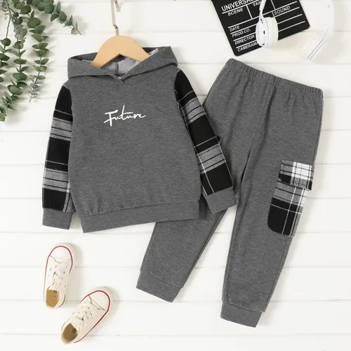 2pc Toddler Boy Classic Letter and Plaid Sets