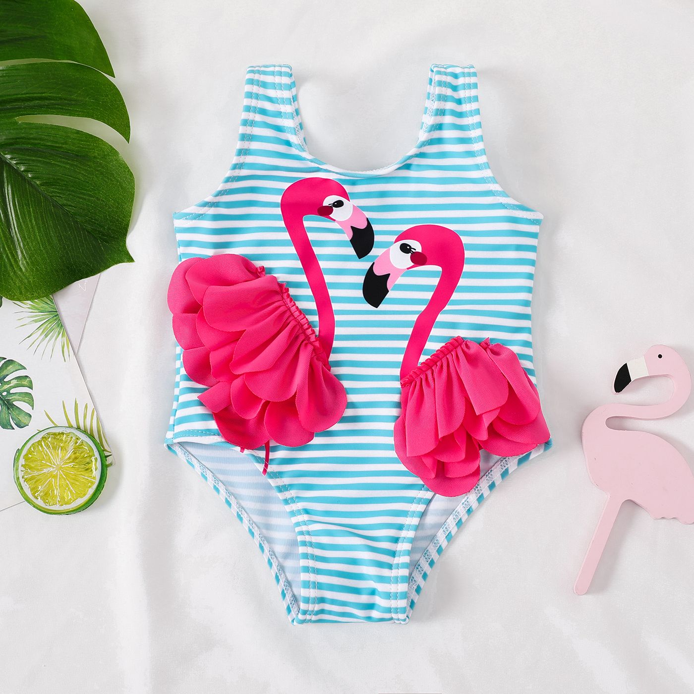 

Baby Girl Stripe Flamingo Pattern One-piece Swimsuit