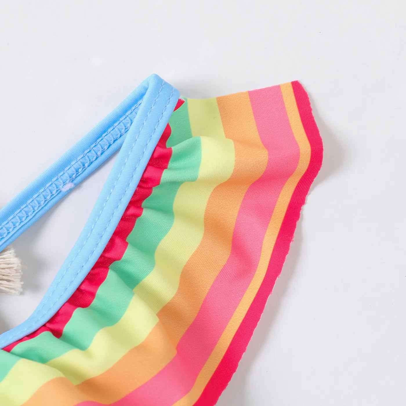 Baby Girl Rainbow Print Ruffled Onepiece Swimsuit  Blue image 3