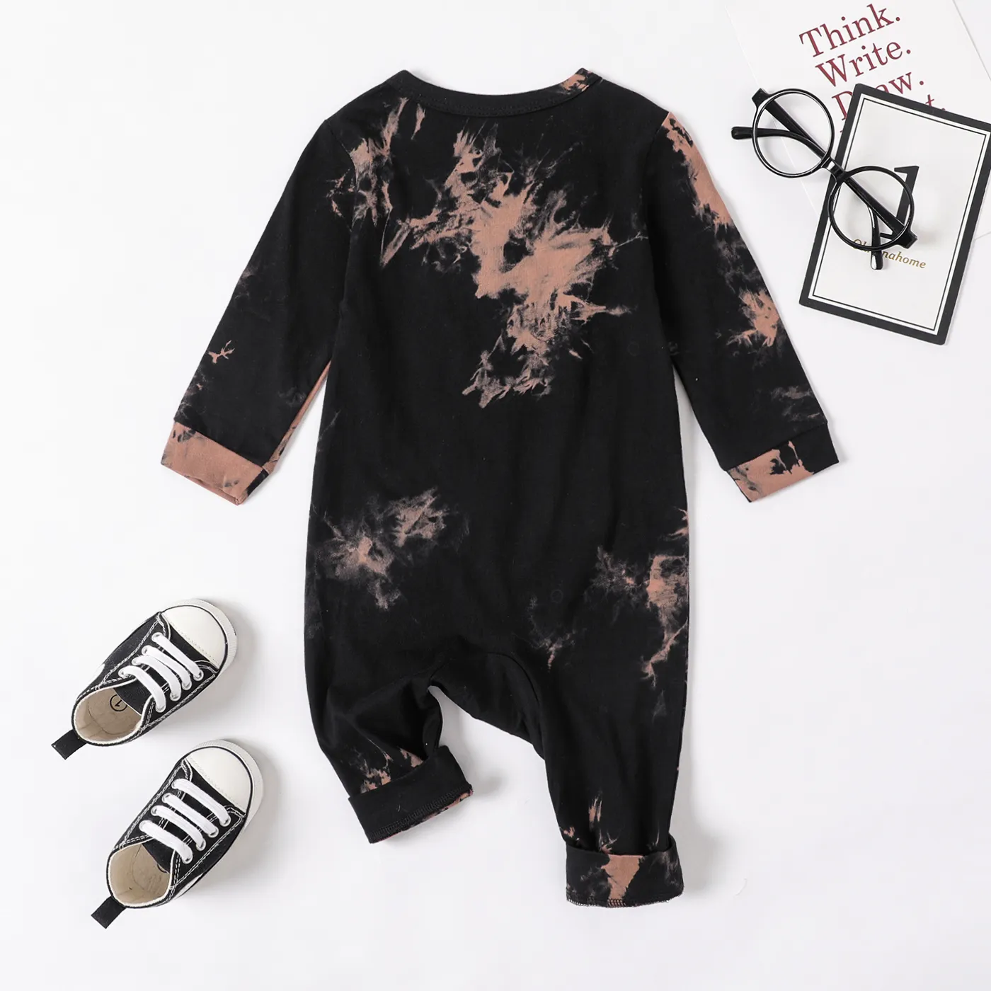 100% Cotton Baby Boy Letter Print Long-sleeve Jumpsuit   Black image 2