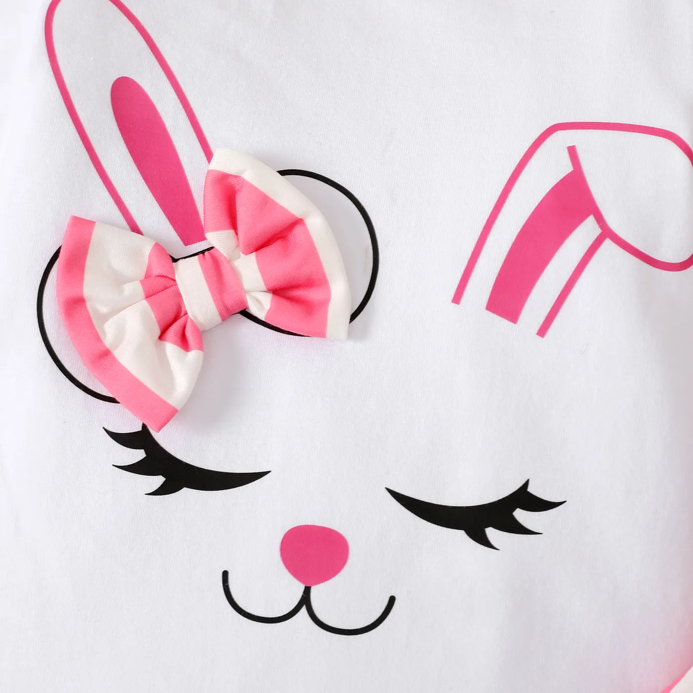 3pcs Baby Girl Rabbit Graphic Bell Sleeves Onesies & Stripe Flared Pants & Headband Set Pink image 5