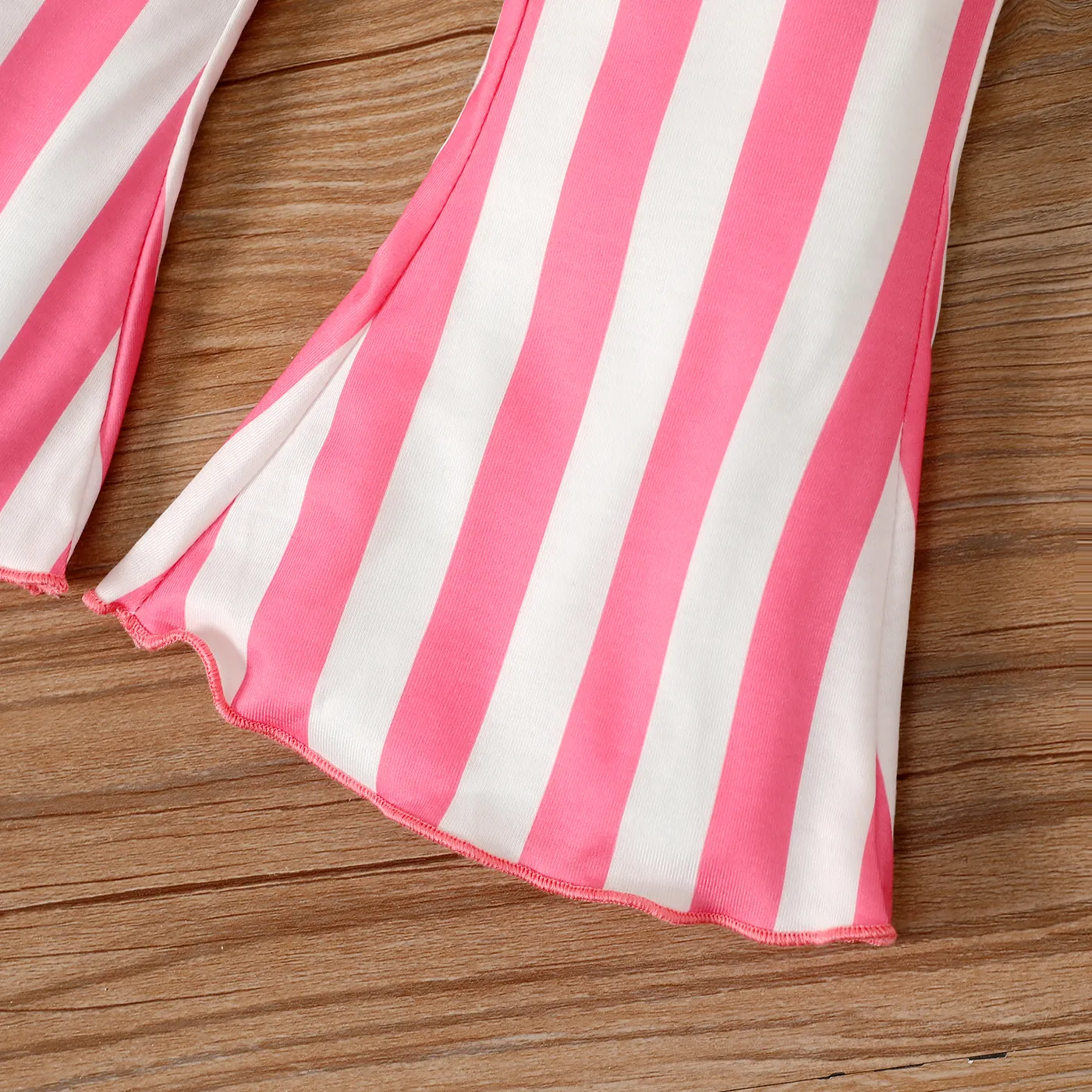 3pcs Baby Girl Rabbit Graphic Bell Sleeves Onesies & Stripe Flared Pants & Headband Set Pink image 6