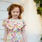 Toddler Girl 100% Cotton Allover Floral Print Bow Front Romper Colorful image 3