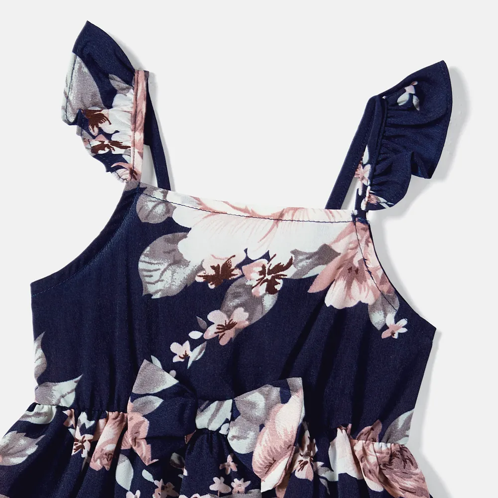 Mommy and Me Allover Floral Print Flutter-sleeve Belted Dresses big image 3