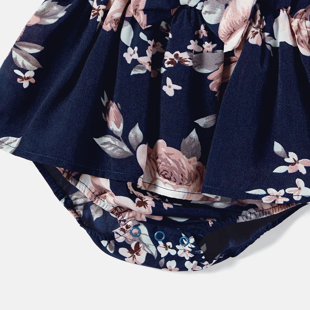 Mommy and Me Allover Floral Print Flutter-sleeve Belted Dresses big image 4