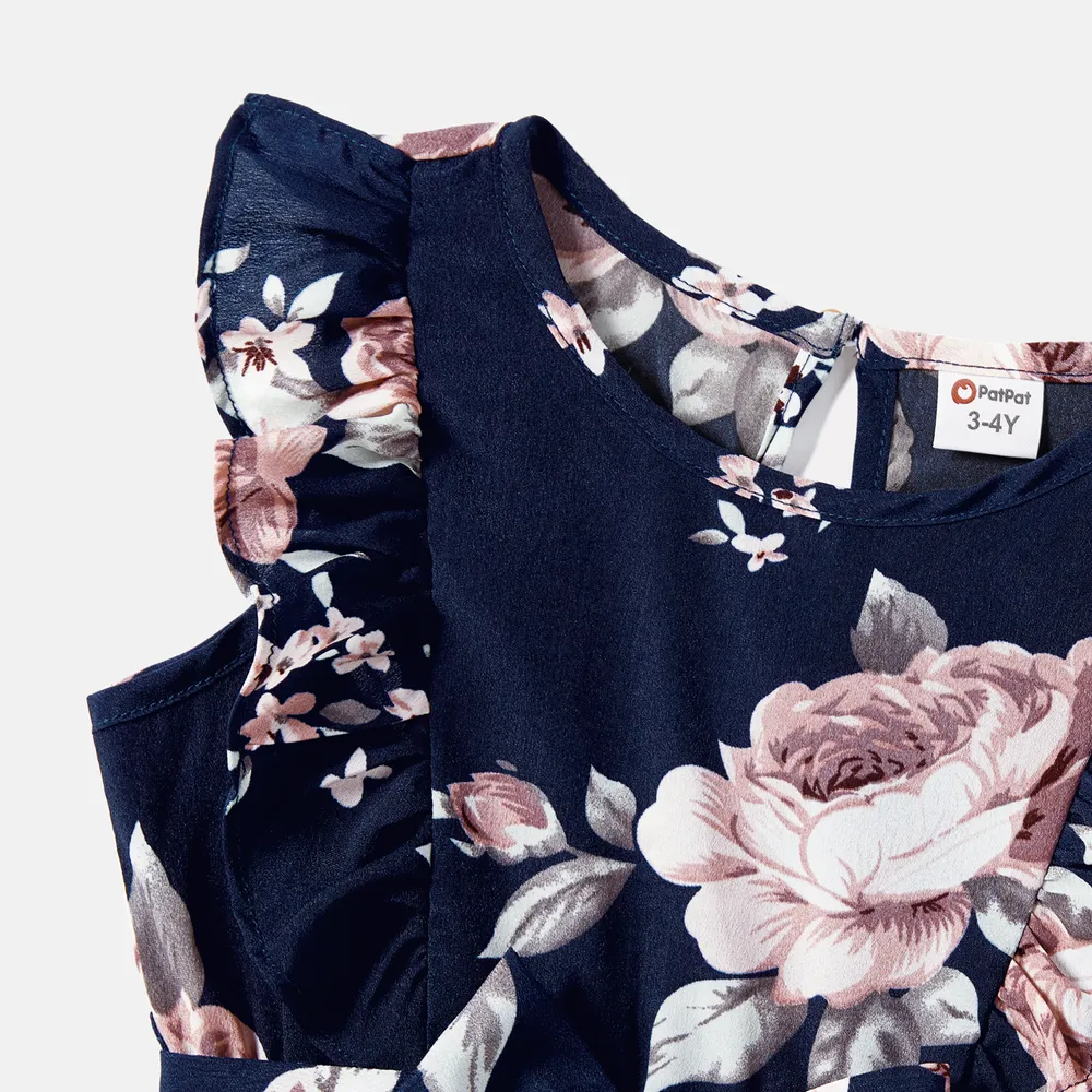 Mommy and Me Allover Floral Print Flutter-sleeve Belted Dresses big image 7