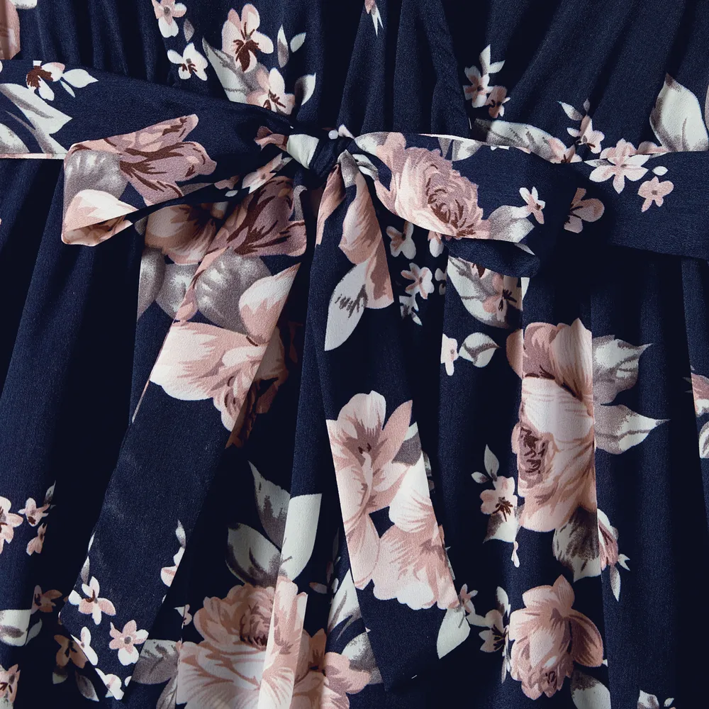 Mommy and Me Allover Floral Print Flutter-sleeve Belted Dresses big image 11