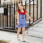 2pcs Toddler Girl 100% Cotton Anchor Embroidered Ruffle Collar Plaid Tank Top and Layered Plaid Skirt Set PLAID image 2