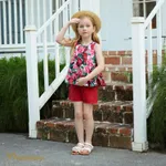 2pcs Toddler Girl Red Floral Print Ruffle Hem Tank Top and 100% Cotton Shorts Set  image 3