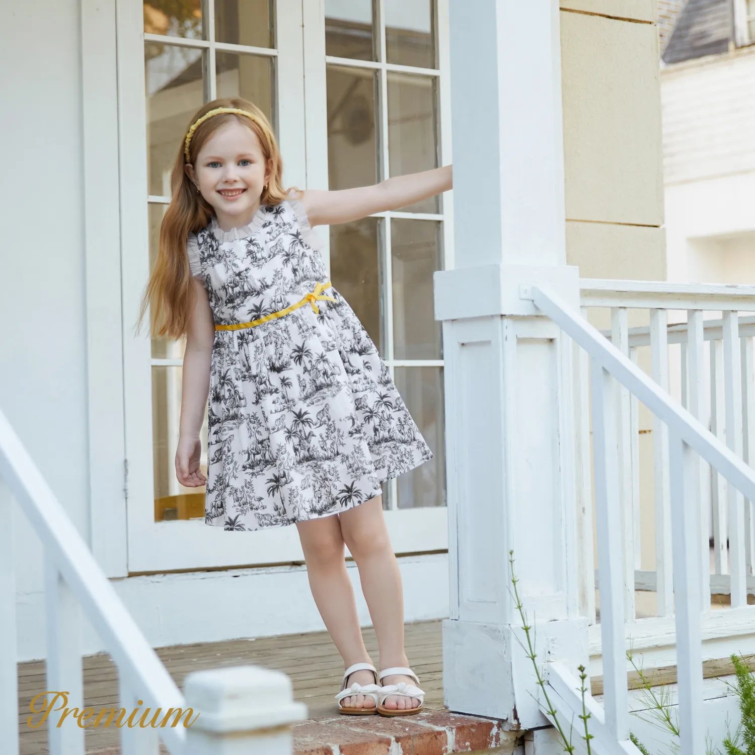 Criança Menina Extremidades franzidas Elegante Plantas e flores tropicais Vestidos Preto e branco image 4